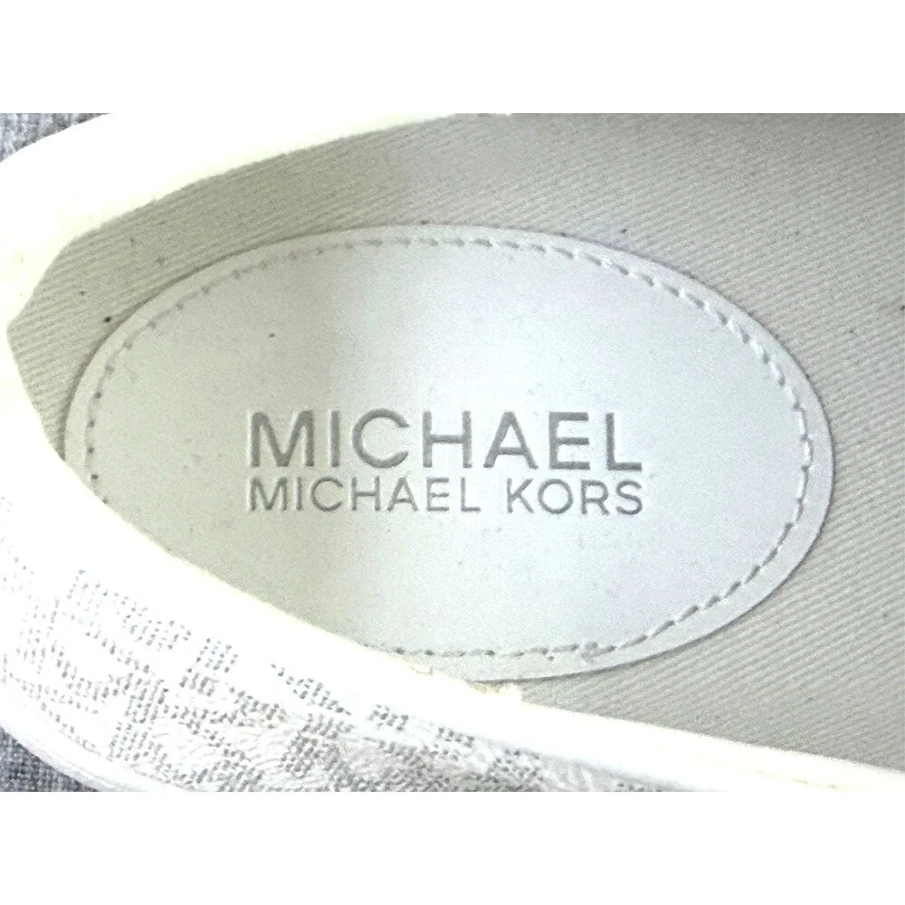 Michael Kors Keaton Slip On Sneakers Womens 9.5 M White Logo Low Top EUC!